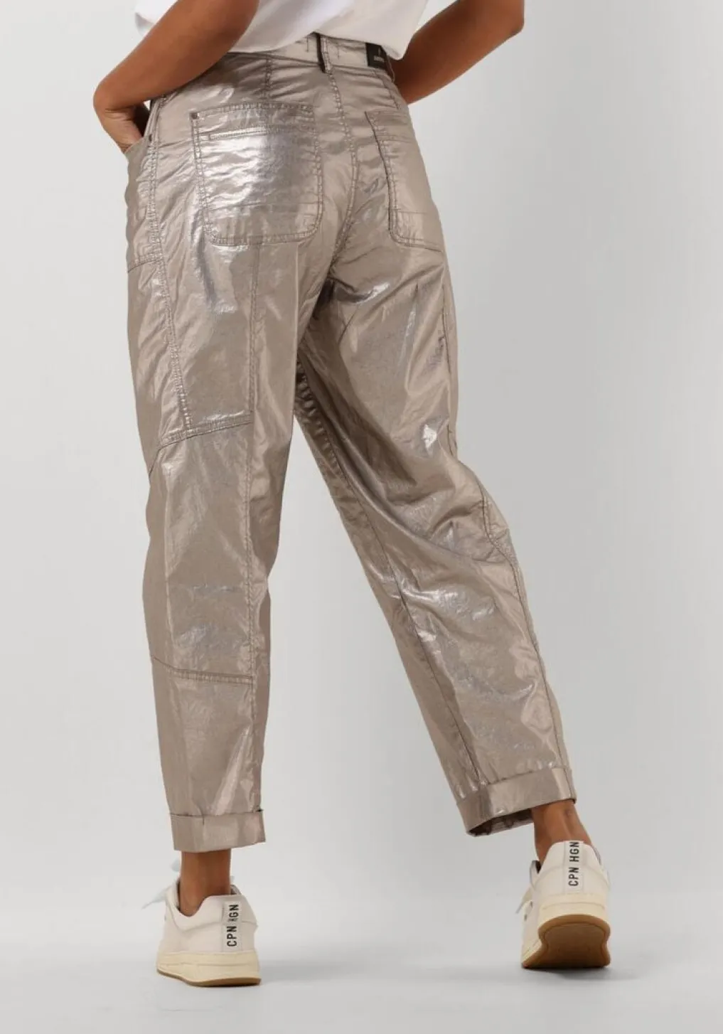 DAMES SUMMUM bronzen pantalon loose tapered pants foil coated twill