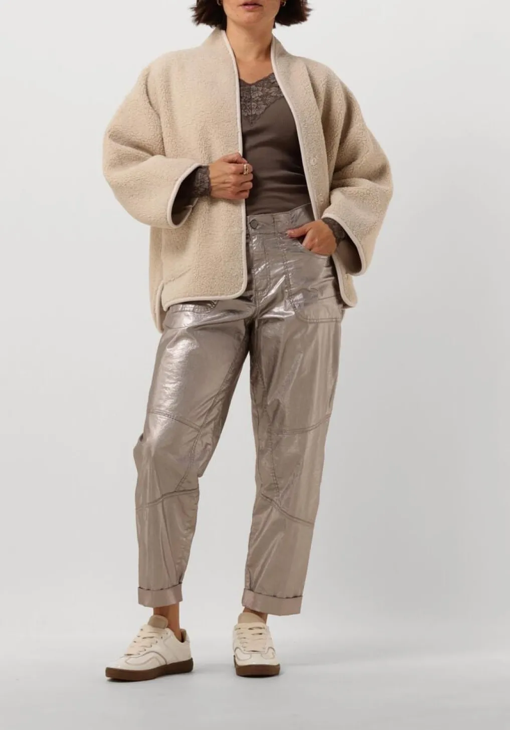 DAMES SUMMUM bronzen pantalon loose tapered pants foil coated twill