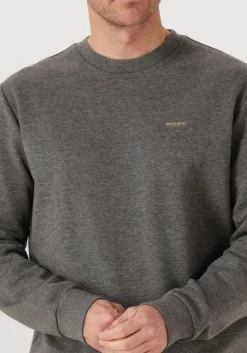 Heren WOOLRICH donkergrijze trui logo interlock crewneck