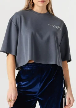 DAMES ALIX THE LABEL grijze t-shirt ladies knitted flowy cropped tshirt