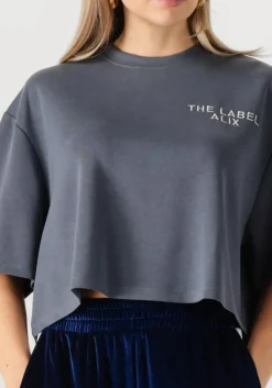 DAMES ALIX THE LABEL grijze t-shirt ladies knitted flowy cropped tshirt