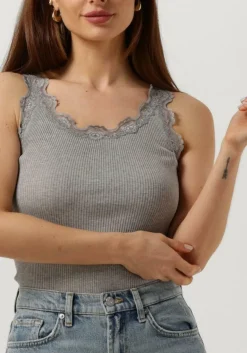 DAMES ROSEMUNDE grijze top silk top w/ lace