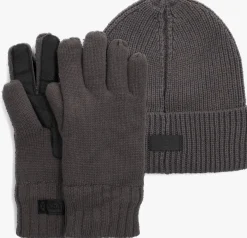 Heren UGG grijze handschoenen knit beanie with glove set