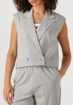 DAMES ALIX THE LABEL lichtgrijze gilet ladies woven pinstripe waistcoat