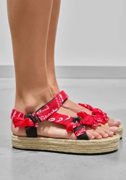 DAMES ARIZONA LOVE rode platte sandalen trekky raffia